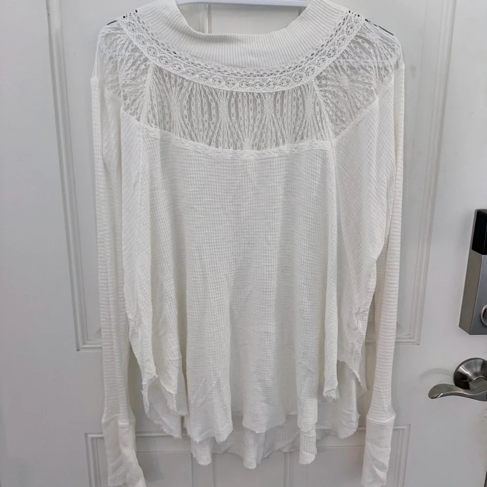 Free People Spring Valley Top S | Ivory Lace Waffle